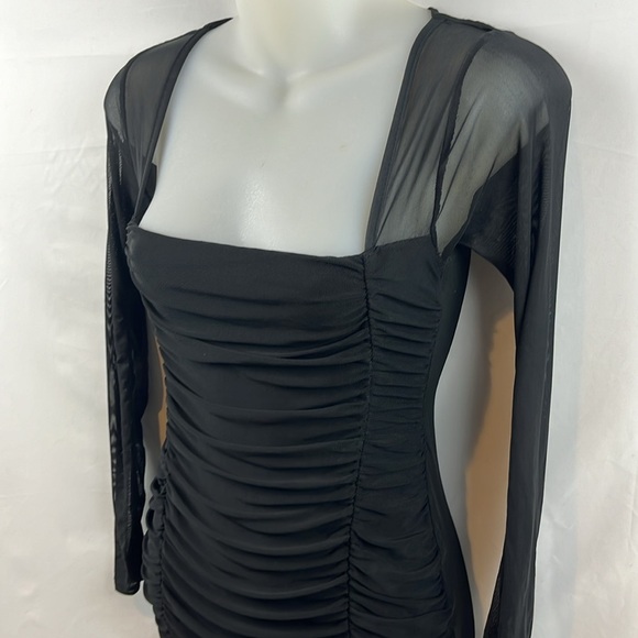 Nasty Gal Mesh Behavior Ruched Sexy Party Black‎ Minin Dress Size 2 - Picture 10 of 13